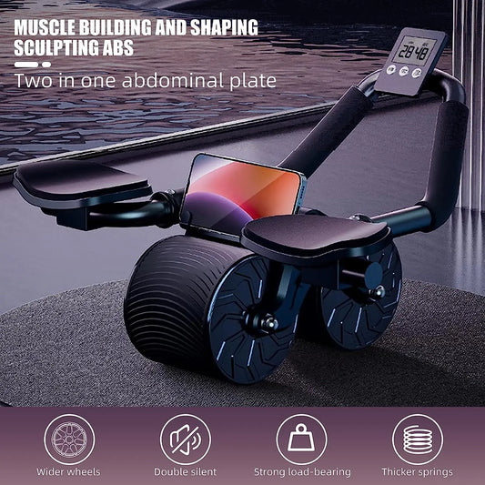 Ab Roller Wheel with Elbow Support, Smart Counter, and Phone Holder